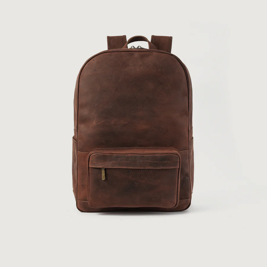 men's brown leather backpack