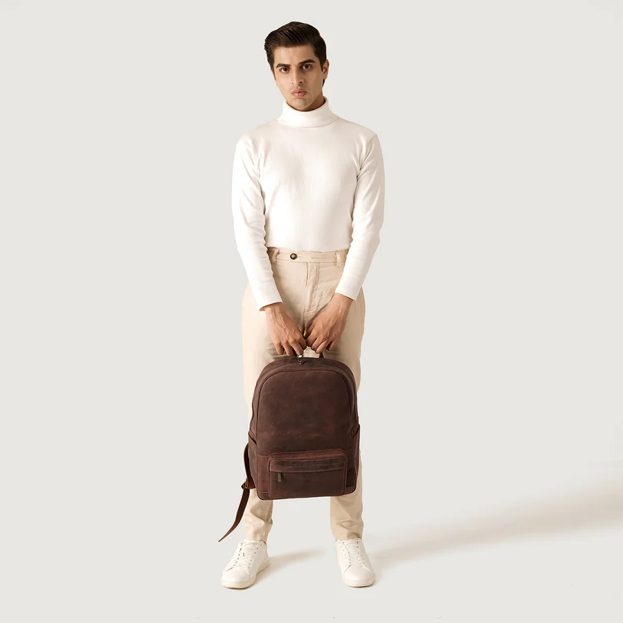 mens brown leather backpack