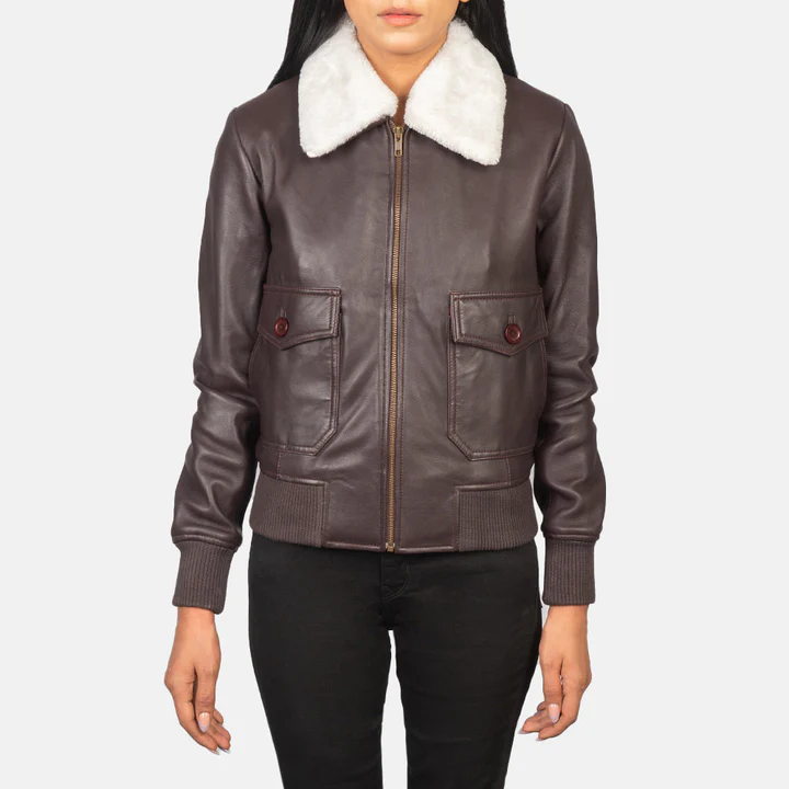 women's maroon leather jacket